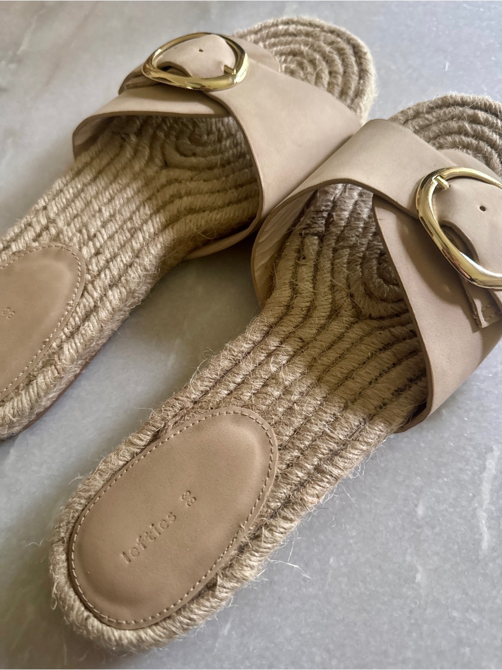 Lefties Beige Slide Sandals with Gold Buckle - Size 38 - Picture 2 of 5